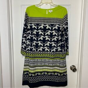 Crown & Ivy Lime and Navy Elephant Pattern Dress
